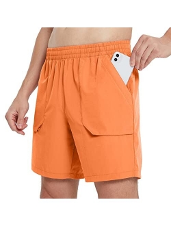 Men's 7'' Running Gym Shorts Unlined Quick Dry 2 Cargo Zipper Pockets