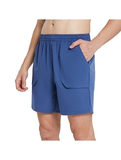 Men's 7'' Running Gym Shorts Unlined Quick Dry 2 Cargo Zipper Pockets