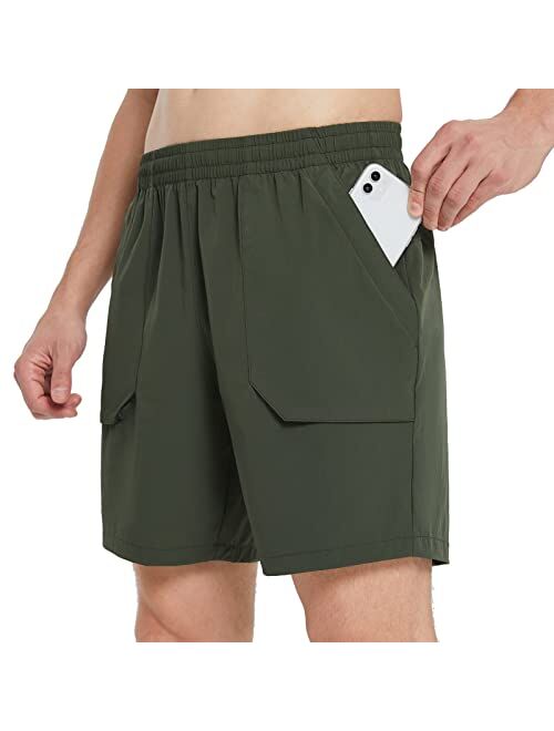 BALEAF Men's 7'' Running Gym Shorts Unlined Quick Dry 2 Cargo Zipper Pockets