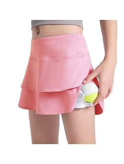 Girls' Tennis Skirt UPF50  Sports Golf Skort Kids Athletic Running Casual School Workout w Zip Pockets and Shorts