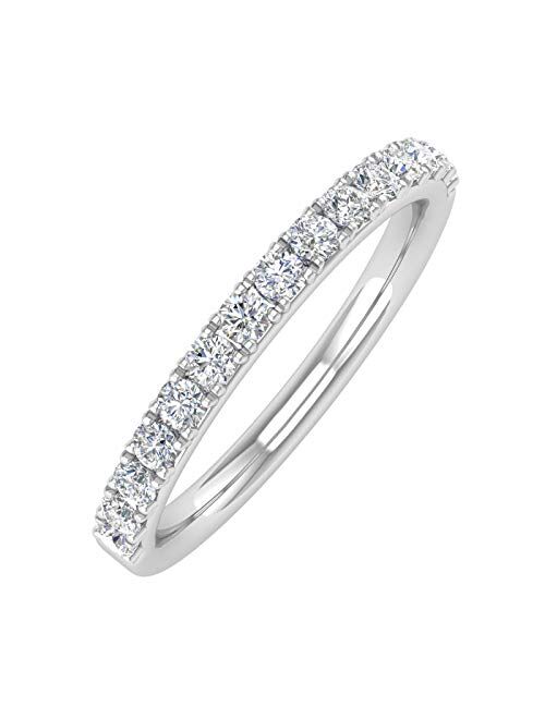 Finerock 1/10 Carat to 1/3 Carat Diamond Semi-Eternity Wedding Band Ring in 10K White Gold