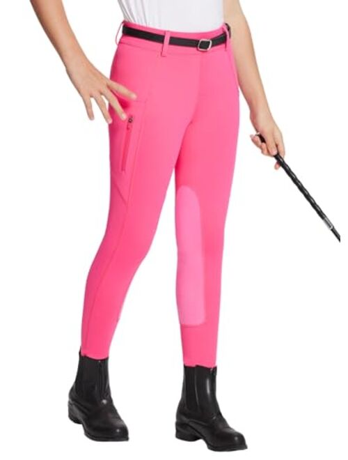 BALEAF Girls Riding Pants Equestrian Horse Kids Riding Breeches Tights Youth Knee-Patch Schooling Pocket UPF50+