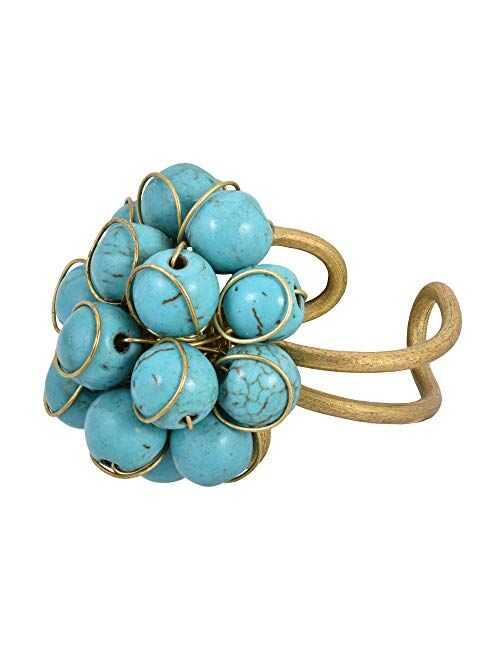 AeraVida Unique Handmade Front Cluster Simulated Turquoise Stone Organic Brass Ring