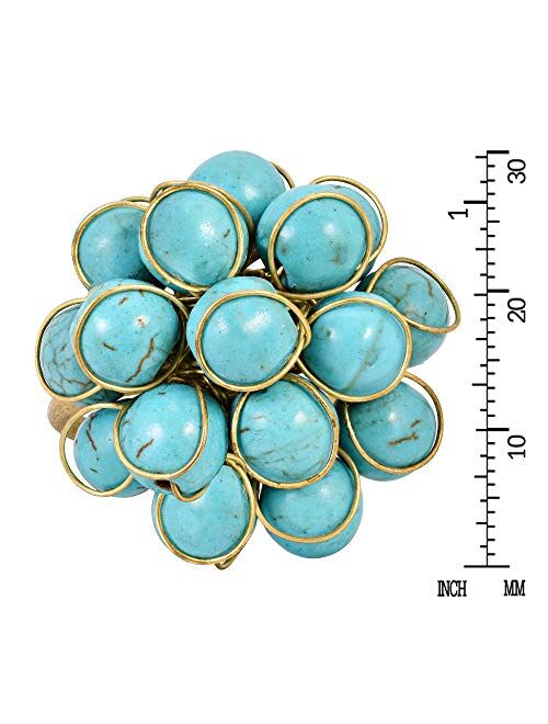 AeraVida Unique Handmade Front Cluster Simulated Turquoise Stone Organic Brass Ring