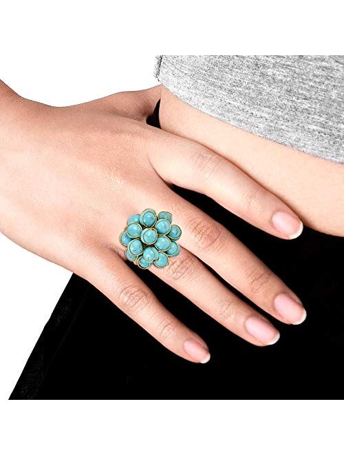 AeraVida Unique Handmade Front Cluster Simulated Turquoise Stone Organic Brass Ring