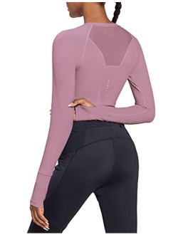 Women's Long Sleeve Crop Top Slim Fit Workout Shirts for Running Gym Yoga