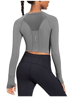 Women's Long Sleeve Crop Top Slim Fit Workout Shirts for Running Gym Yoga