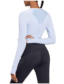 Women's Long Sleeve Crop Top Slim Fit Workout Shirts for Running Gym Yoga