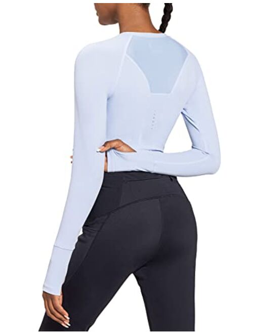 BALEAF Women's Long Sleeve Crop Top Slim Fit Workout Shirts for Running Gym Yoga