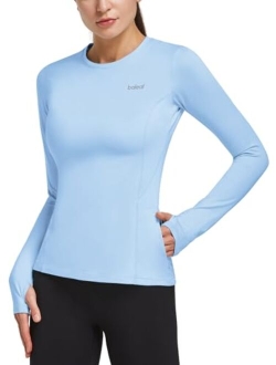 Women's Thermal Fleece Tops Long Sleeve Running Athletic Shirt with Thumbholes Zipper Pocket