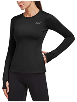 Women's Thermal Fleece Tops Long Sleeve Running Athletic Shirt with Thumbholes Zipper Pocket