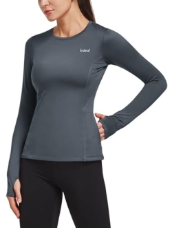 Women's Thermal Fleece Tops Long Sleeve Running Athletic Shirt with Thumbholes Zipper Pocket