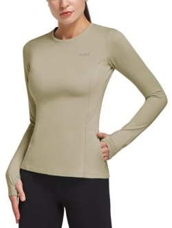 Women's Thermal Fleece Tops Long Sleeve Running Athletic Shirt with Thumbholes Zipper Pocket