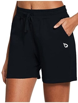 Women's Sweat Shorts Cotton Athletic Casual Summer Workout Lounge Running High Waist Pull On Active Shorts Pockets