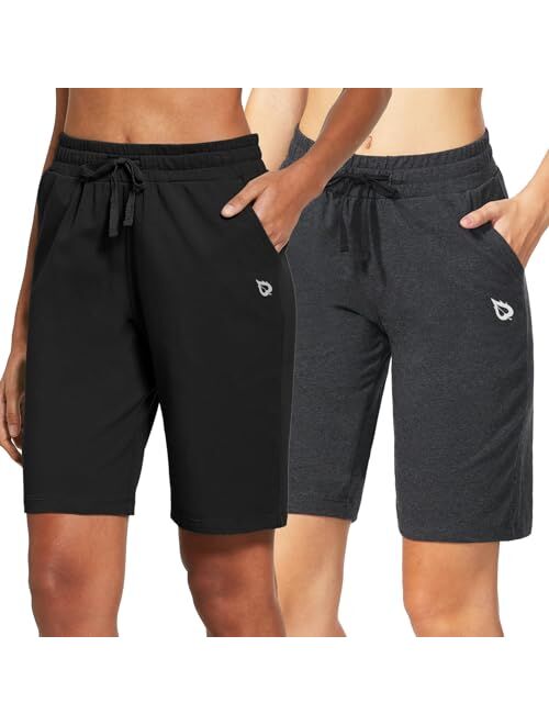 BALEAF Women's Sweat Shorts Cotton Athletic Casual Summer Workout Lounge Running High Waist Pull On Active Shorts Pockets