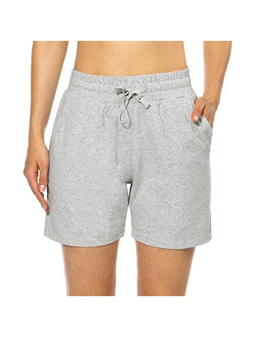 BALEAF Women's Sweat Shorts Cotton Athletic Casual Summer Workout Lounge Running High Waist Pull On Active Shorts Pockets