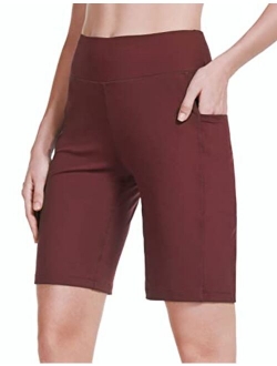 Women's 10" Bermuda Shorts Long Athletic Workout Knee Length High Waisted Yoga Running Shorts with 3 Pockets