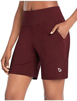 Women's 7" Athletic Long Shorts High Waisted Running Bermuda Shorts with Pockets