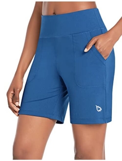 Women's 7" Athletic Long Shorts High Waisted Running Bermuda Shorts with Pockets