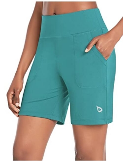 Women's 7" Athletic Long Shorts High Waisted Running Bermuda Shorts with Pockets