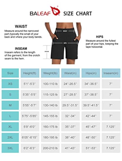 BALEAF Women's 7" Athletic Long Shorts High Waisted Running Bermuda Shorts with Pockets