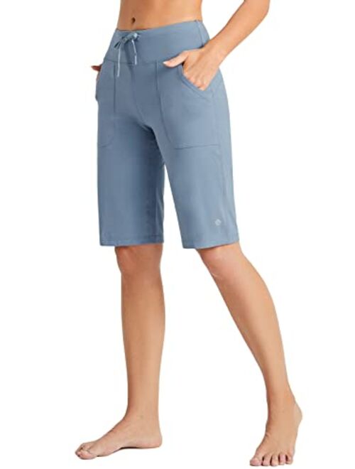 BALEAF Women's 12" Long Bermuda Shorts Cotton High Waisted Walking Casual Yoga Pockets Drawstring