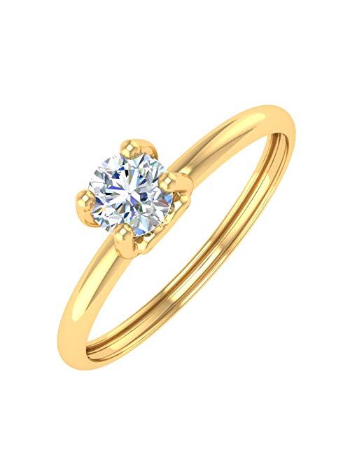 Finerock 1/4 Carat 4-Prong Set Diamond Solitaire Engagement Ring Band in 10K Gold