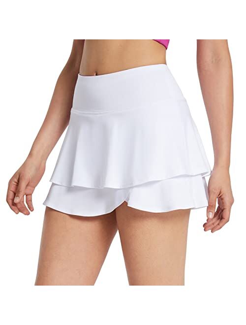 BALEAF Women's Pleated Tennis Skirts Layered Ruffle Mini Skirts with Shorts for Running Workout