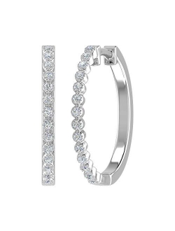 1/4 Carat Bezel Set Diamond Hoop Earrings in 10K Gold