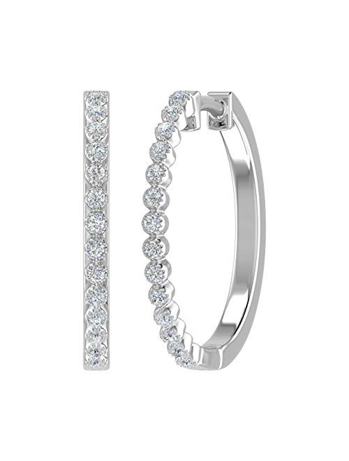 Finerock 1/4 Carat Bezel Set Diamond Hoop Earrings in 10K Gold