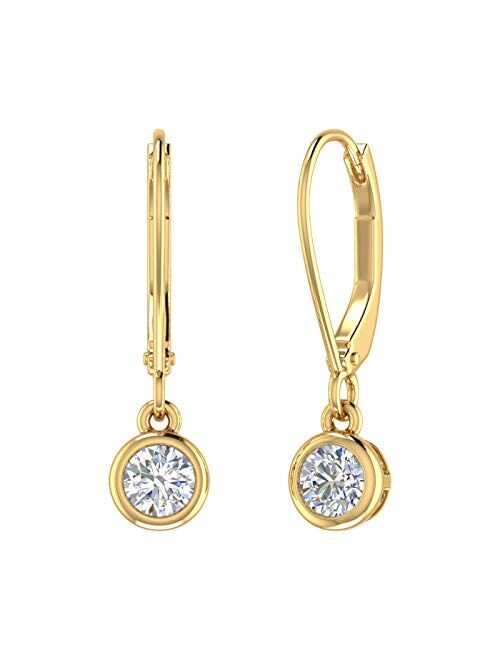 Finerock 1/2 Carat Diamond Lever-back Drop Earrings in 14K Gold - IGI Certified