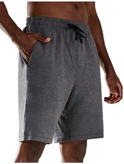 Men's 9" Cotton Yoga Lounge Shorts Long Sweat Jersey Pajama Shorts with Pockets & Elastic Waist