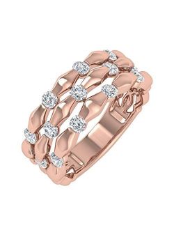 1/2 Carat Diamond 3 Line Wedding Band Ring in 10K Gold