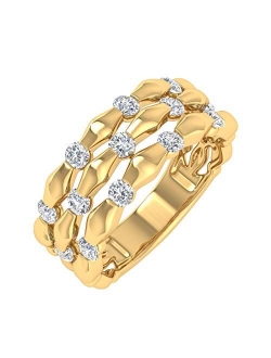 1/2 Carat Diamond 3 Line Wedding Band Ring in 10K Gold