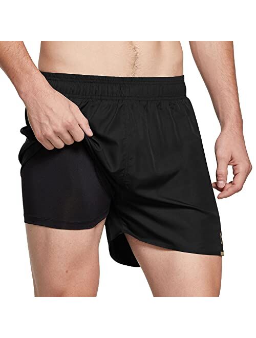 BALEAF Men's 3 inches 2 in 1 Running Shorts Athletic Quick Dry Back Zipper Pocket Gym Workout Shorts