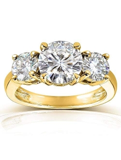 Round-cut Moissanite Three-Stone Engagement Ring 2 1/2 CTW 14k White or Yellow Gold