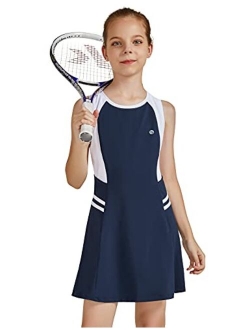 Youth Girls Tennis Dress Golf Sleeveless Outfit School Sports Dress with Shorts Pockets