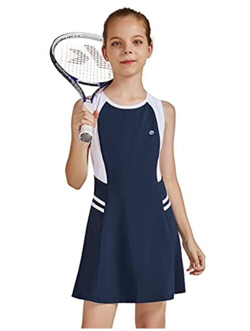 BALEAF Youth Girls Tennis Dress Golf Sleeveless Outfit School Sports Dress with Shorts Pockets