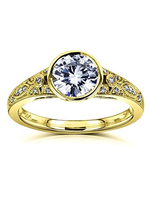 Kobelli Round Moissanite Bezel Vintage Style Engagement Ring 1 CTW in 14k White Gold