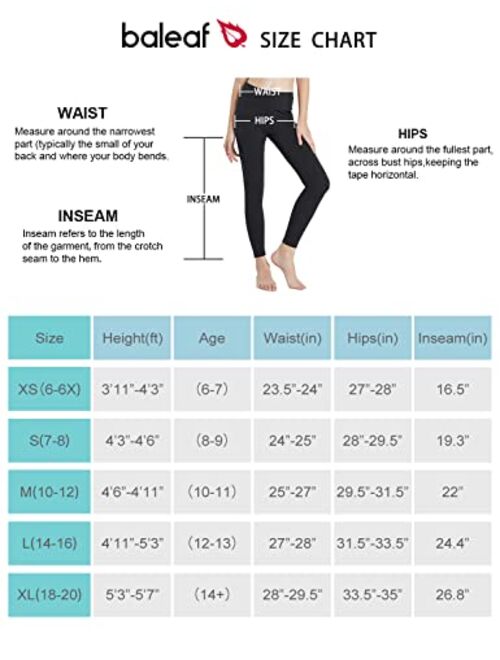 BALEAF Girls' Athletic Dance Leggings Kids Pants Compression Yoga Running Workout Active Tights with Pockets