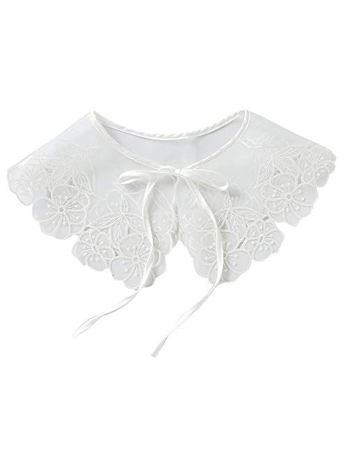 YAKEFJ Detachable False Collar Embroidery Neck Ruff Mini Cape Dickey Collar for Women Girls