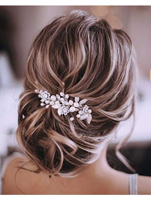 Catery Bride Wedding Headband Silver Crystal Hair Vine Flower Hair Piece Leaf Pearl Hair Jewelry Braid Headpieces Bridal Hair Accessories for Women and Girls