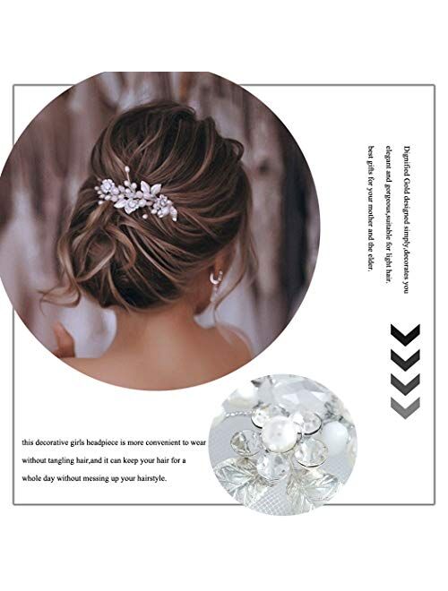 Catery Bride Wedding Headband Silver Crystal Hair Vine Flower Hair Piece Leaf Pearl Hair Jewelry Braid Headpieces Bridal Hair Accessories for Women and Girls