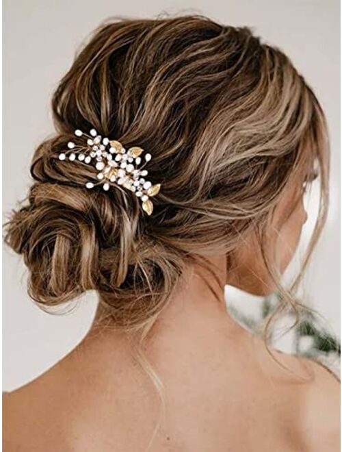 Catery Bride Wedding Headband Silver Crystal Hair Vine Flower Hair Piece Leaf Pearl Hair Jewelry Braid Headpieces Bridal Hair Accessories for Women and Girls