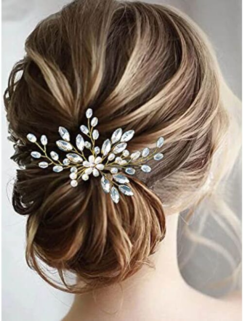 Heread Pearl Bride Wedding Hair Pins Crystal Bridal Head Piece Rhinestones Hair Accessories for Women and Girls