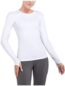 Women's Long Sleeve Workout Shirts Fitted Yoga Tops Running Athletic Underscrub with Thumb Holes