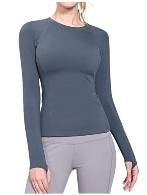 BALEAF Women's Long Sleeve Workout Shirts Fitted Yoga Tops Running Athletic Underscrub with Thumb Holes