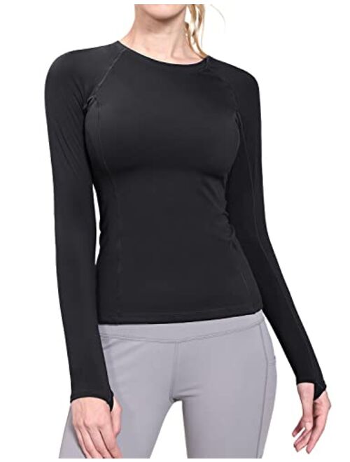 BALEAF Women's Long Sleeve Workout Shirts Fitted Yoga Tops Running Athletic Underscrub with Thumb Holes