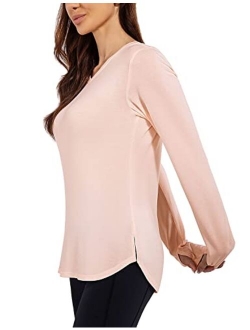 Women's Long Sleeve UPF 50  Shirts Tunic Tops for Leggings V-Neck Casual Blouses Shirts Quick Dry for Hiking Work