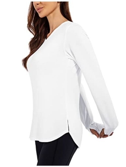 Women's Long Sleeve UPF 50  Shirts Tunic Tops for Leggings V-Neck Casual Blouses Shirts Quick Dry for Hiking Work